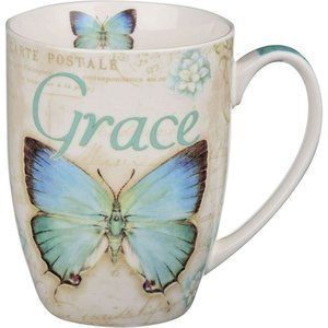 Grace Butterfly Mug Botanic Teal and Blue Butterfly Coffee Mug for Women & Men